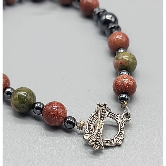 Dizzy bear Creations Bracelet Goldstone Unakite Hematite Sedona Red Rock SZ 7.5" - Picture 12 of 12